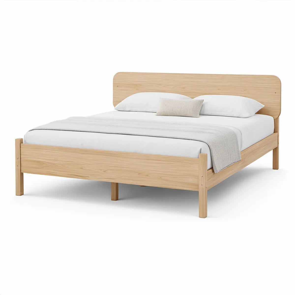 Queen Bed Frame, Natural Solid Rubberwood, 84 x 64 x 45 in