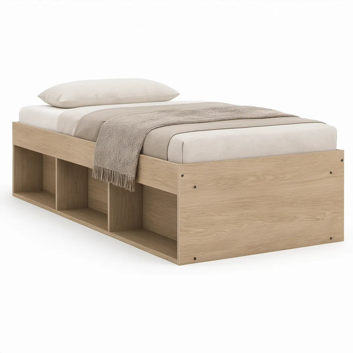 Twin Storage Platform Bed Frame, 75 x 39 x 18 in, Light Oak