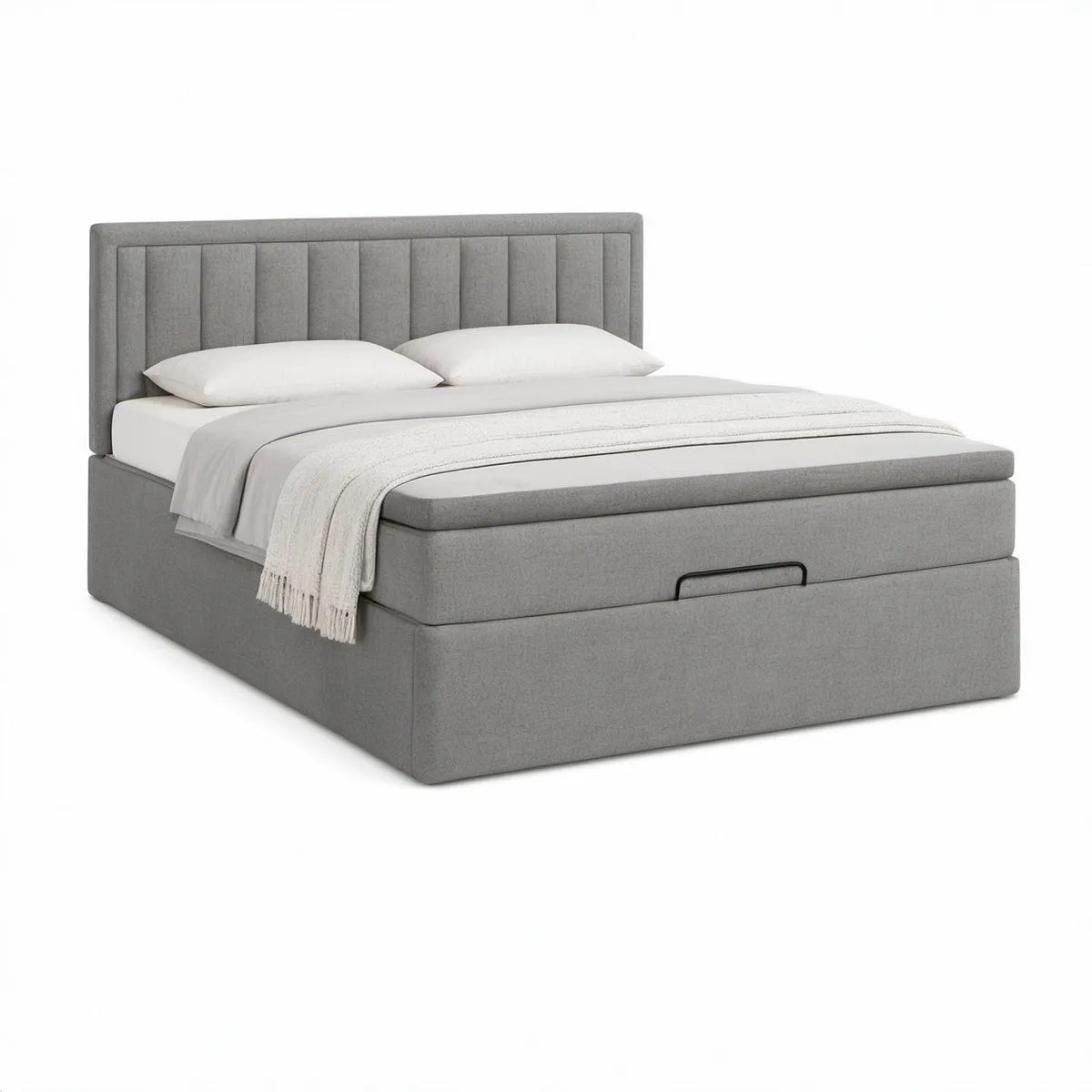 Queen Upholstered Lift-Up Storage Bed with Vertical Channel Headboard, Gray, 64 x 84 x 46 in
