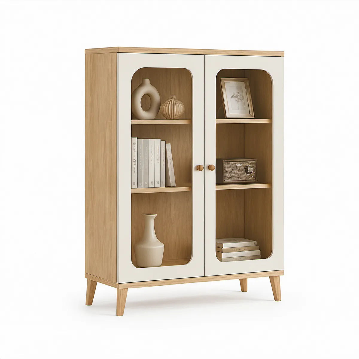 Natural Oak and White 2-Door Display Cabinet, 31.5 x 15.7 x 55.1 in, Particleboard and MDF