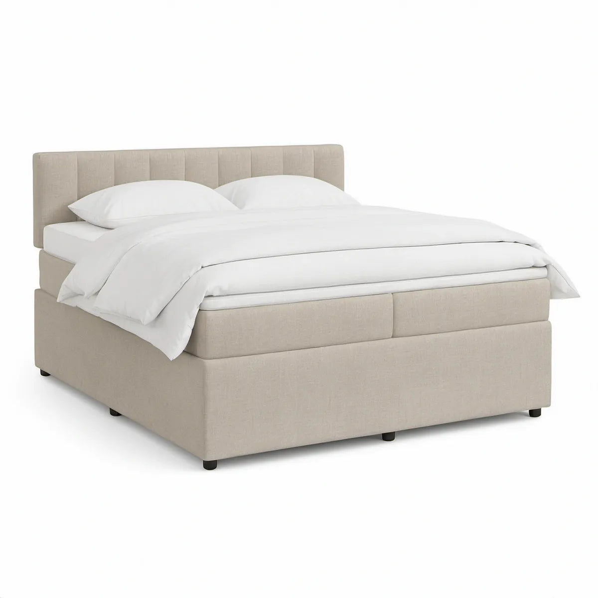 Queen Beige Upholstered Storage Bed Frame with Hydraulic Lift, 64 in W x 84 in L x 50 in H