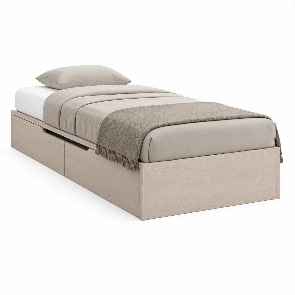 Twin Storage Platform Bed, Light Oak Engineered Wood, 78 x 41 x 16 in