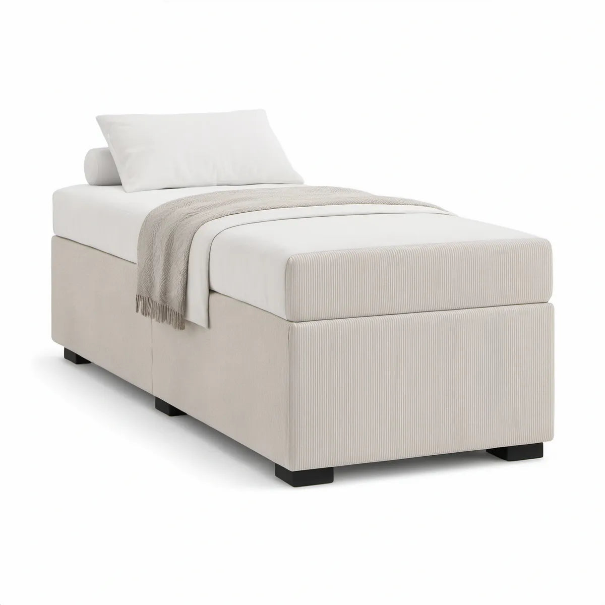 Twin Upholstered Bed Frame, 78 in L x 41 in W x 28 in H, White/Cream/Black