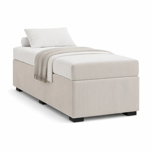 Twin Upholstered Bed Frame, 78 in L x 41 in W x 28 in H, White/Cream/Black