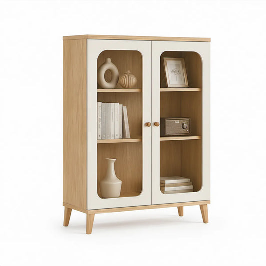 Natural Oak and White 2-Door Display Cabinet, 31.5 x 15.7 x 55.1 in, Particleboard and MDF
