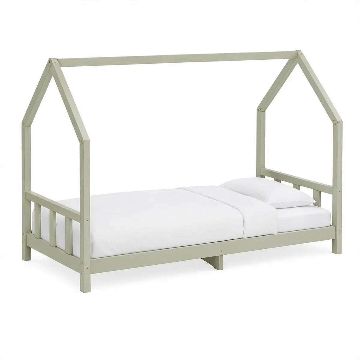 Twin House Bed Frame, Solid Pine, Sage Green, 79.5 x 42.5 x 67 in