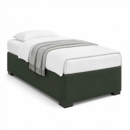 Twin Dark Green Upholstered Platform Bed Frame, 80 x 43 x 14 in, Polyester