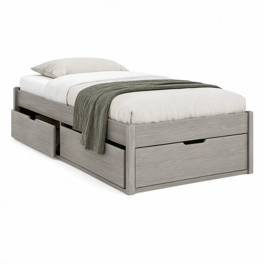Gray Twin Storage Bed Frame with 3 Drawers, 78 x 42 x 35 in